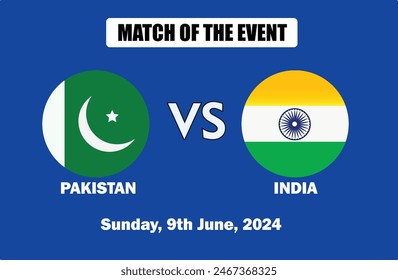 India VS Pakistan Match, Match of The event of 2024, Cricket match concept with creative illustration of participants countries Flags in Shape with flag