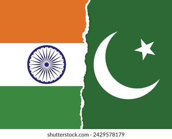India VS Pakistan national flags on paper cutout background, abstract India Pakistan politics relationship Design 