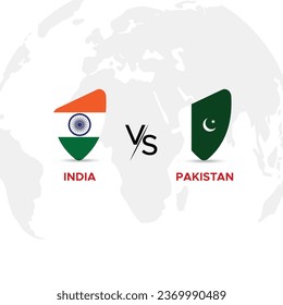 India VS Pakistan sports template isolated with world map.