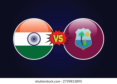 India vs West Indies cricket match vector design illustrator rival flags of both teams with circular shape. IND vs WI cricket match concept.