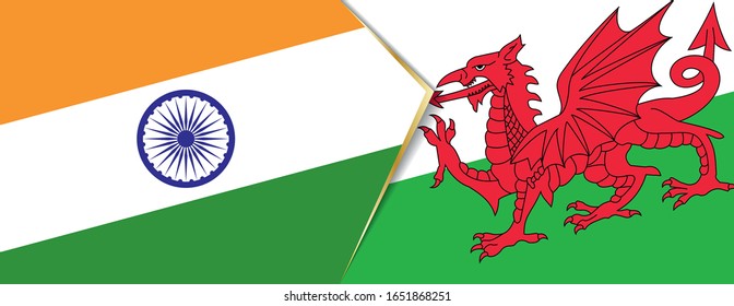 Banderas de India y Gales, dos banderas vectoriales símbolo de relación o confrontación.