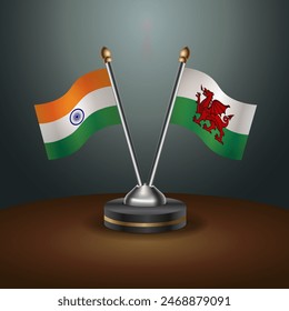 India and Wales table flags relation with gradient backgrund. Vector Illustration