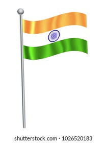 india waving flag on flagpole vector illustration.3d vector icon isolated on white background