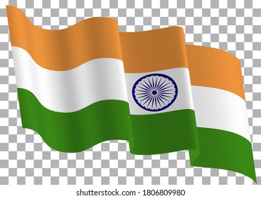 India ondeando la bandera en un fondo transparente. Ilustración vectorial.