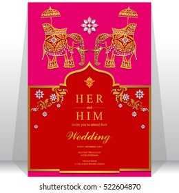 India wedding card, Gold pattern and crystals color.