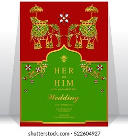 India wedding card, Gold pattern and crystals color.