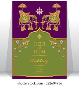 India wedding card, Gold pattern and crystals color.