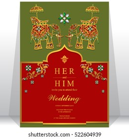 India wedding card, Gold pattern and crystals color.