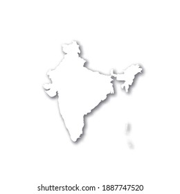 India - white 3D silhouette map of country area with dropped shadow on white background. Simple flat vector illustration.