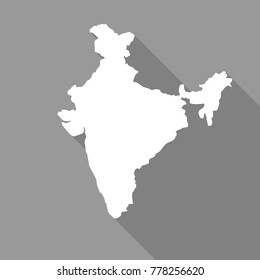 India white map,border flat simple style with long shadow on gray background