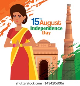 india woman with architecture and flag decoration