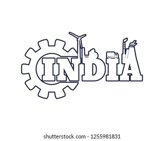 India word build in gear. Heavy industry relative image