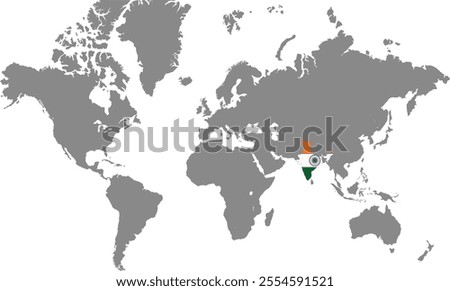 India in World Map, World Map, Geographic Map, India map, India Border line, Asia, Africa, Europe, North America, South America, Australia Oceania