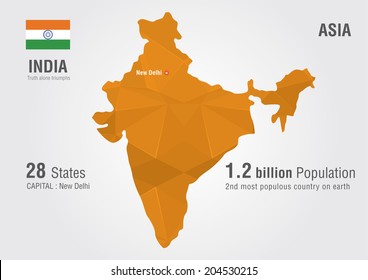 India world map with a pixel diamond texture.World Geography.