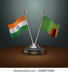 India and Zambia table flags relation with gradient backgrund. Vector Illustration