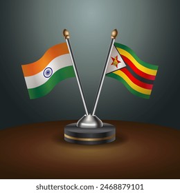 India and Zimbabwe table flags relation with gradient backgrund. Vector Illustration