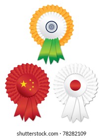 india,china and japan rosette ribbon vector