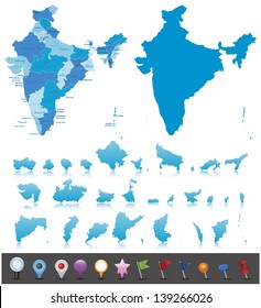 India-highly detailed map.All elements are separated in editable layers clearly labeled. Vector