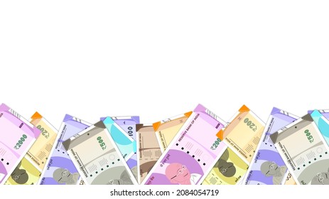 Indian 10, 20 , 50, 100, 200, 500, 2000, rupees currency banknote with white background vector
