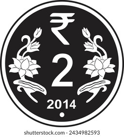 Indian 2 rupee coin vector design handmade silhouette