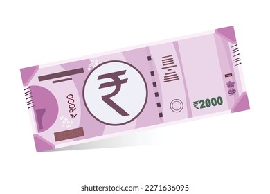 Ilustración vectorial de la nota de moneda de 2000 rupias indias