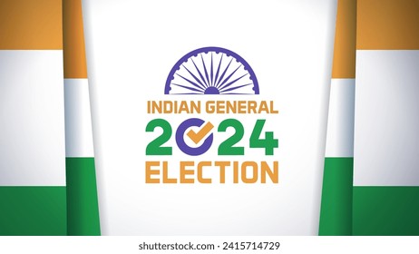 Indian 2024 General Election. Vector background with India flag, colors and text with checkmark symbolizing voting