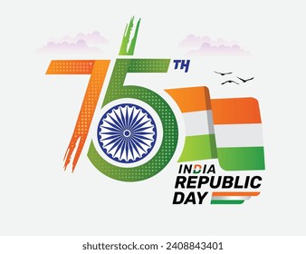 Indian 75th republic day logo greeting 