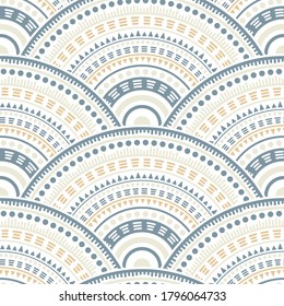 Vector de fondo floral abstracto indio sin fisuras. Los motivos populares abstraen la ilustración repetitiva. El medallón concéntrico étnico de Asia oriental da forma a un patrón geométrico sin fisuras.