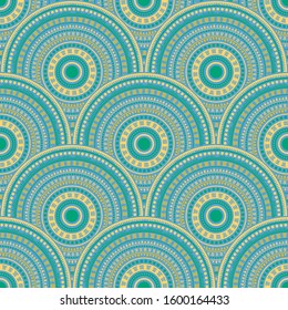 Indian abstract floral textile ornament vector seamless pattern. Ethnic motifs retro line art geometry. Eastern asian ethnic overlapping circular shapes seamless geometric pattern.