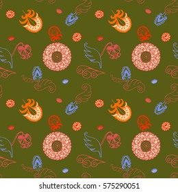 Indian abstract pattern with flowers and mandalas