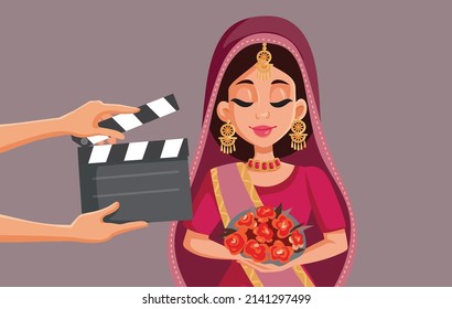 
Indian Actress Filming Bollywood Production Vector Cartoon Illustration

Beautiful Bride Filming A Video At The Weeding 
