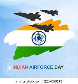 Indian Air Force Day. Banner with fighter planes. Tricolor Indian flag on blue background. EPS10 vector