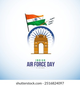 Indian Air Force Day, Air Force Day kreative Banner Poster Logo Hintergrund Web Social Media Design Vektorgrafik einzeln.