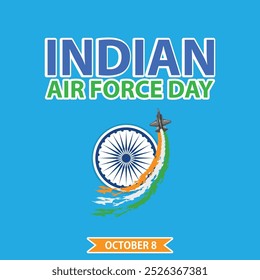 Cartel del día de la Fuerza Aérea India, Anuncio, diseño de volante, aviones voladores con colores de bandera Ilustración vectorial de humo con fondo, 8 de octubre