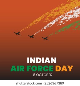 Cartel del día de la Fuerza Aérea India, Anuncio, diseño de volante, aviones voladores con colores de bandera Ilustración vectorial de humo con fondo, 8 de octubre