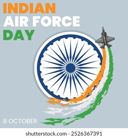 Cartel del día de la Fuerza Aérea India, Anuncio, diseño de volante, aviones voladores con colores de bandera Ilustración vectorial de humo con fondo, 8 de octubre