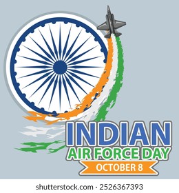 Cartel del día de la Fuerza Aérea India, Anuncio, diseño de volante, aviones voladores con colores de bandera Ilustración vectorial de humo con fondo, 8 de octubre