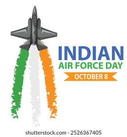 Cartel del día de la Fuerza Aérea India, Anuncio, diseño de volante, aviones voladores con colores de bandera Ilustración vectorial de humo con fondo, 8 de octubre