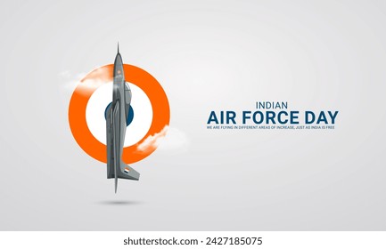 Día de la Fuerza Aérea India. Fuerza Aérea diseño creativo para banner, póster Ilustración 3D.