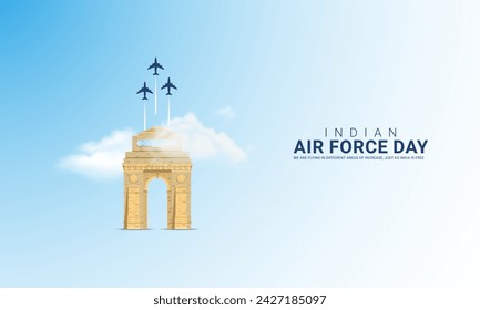 Día de la Fuerza Aérea India. Fuerza Aérea diseño creativo para banner, póster Ilustración 3D.