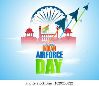 Indian air force day-vector illustration of Indian jet air shows on abstract background-8th October