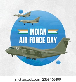 Ilustración vectorial del día de la fuerza aérea india de un avión de combate indio sobre fondo del cielo, ilustración vectorial del Día de la Fuerza Aérea de la India sobre fondo azul y blanco