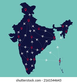 Indian Air Route in the India Map vector illustration