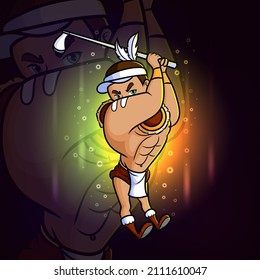 The indian american man as golf professional esport mascot design of illustration