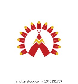 Indian American Sioux Teepee and Eagle Feathers