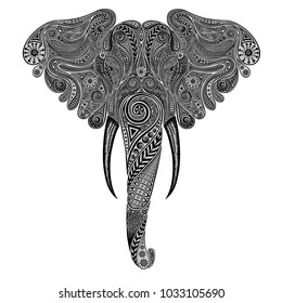 An Indian animal. Vector elephant of vintage patterns
