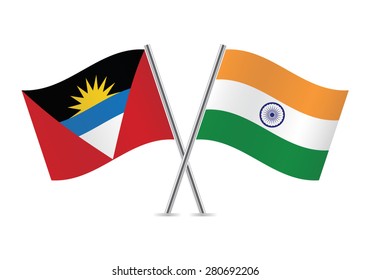 Indian and Antigua and Barbuda flags. Vector illustration.