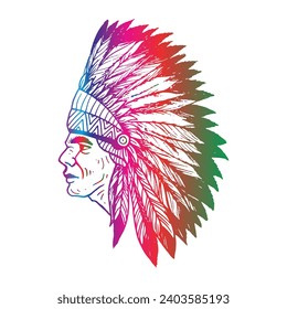Diseño de ilustración de cabeza de apache indio, imagen de dibujo manual