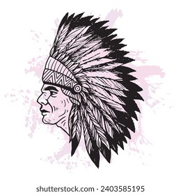 Indian apache head illustration  design, Hand drawing image