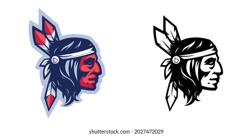 Indian Apache Head Illustration With Extra Black And White Alternate